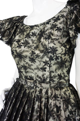 1950s Puff Sleeve Lace and Silk Cocktail Dress