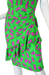 1980s Silk Givenchy Green Cherry Dress