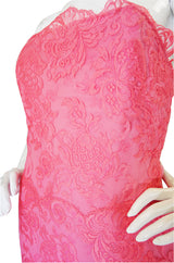 1960s Stavropoulos Couture Lace & Silk Pink Strapless Dress