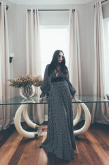 1980s Bernard Perris Black and White Kimono Plunging Caftan Dress