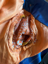 Dramatic 1970s Ronald Amey Orange Blue & Coral Print Silk Couture Dress