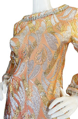 1960s Metallic Coral, Gold & Silver A-Line Dance Dress