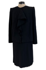 Minimalist Fall 2000 Chanel by Karl Lagerfeld Haute Couture Runway Look 11 Black Dress & Jacket Suit