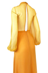 Spring 1972 James Galanos Couture Deep Yellow Silk & Chiffon Plunge Dress