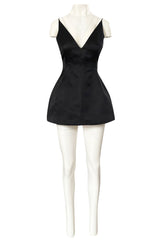 Fall 2014 Christian Dior by Raf Simons Micro Mini Black Silk Satin Dress