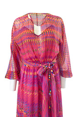 Spring 1973 Halston Pink Silk Crepe Chiffon Striped Four Piece Dress Set
