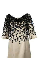 1960s Guy Laroche Haute Couture Embellished Beadwork Ivory Silk Dress