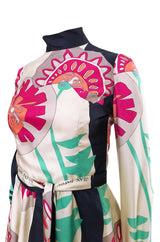 1960s Jean Patou Couture Signed Scarf Print Silk Twill Mini Dress