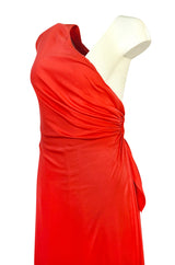 Documented 1973 Mollie Parnis One Shoulder Dipped Back Coral Jersey Dress