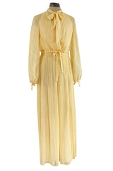 Spring 1976 Christian Dior by Marc Bohan Couture Metallic Gold Striped Silk Chiffon Dress & Jacket