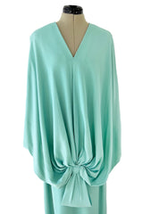 Rare 1978 Pierre Cardin Haute Couture Pale Mint Turquoise Silk Avante Garde Sack Dress