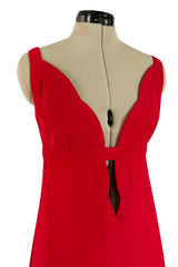 Fabulous Fall 2012 Valentino Red Silk Crepe Jersey Dress w Deep Scalloped Front Plunge