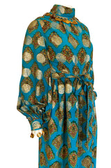 1960s Donald Brooks Couture Turquoise & Gold Tunic Dress and Harem Pant Set