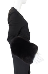 1980s Halston Fur Cuff Black Jersey Gown