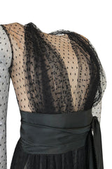 Documented Spring 1979 Bill Blass Couture Black Silk Swiss Dot Net Dress