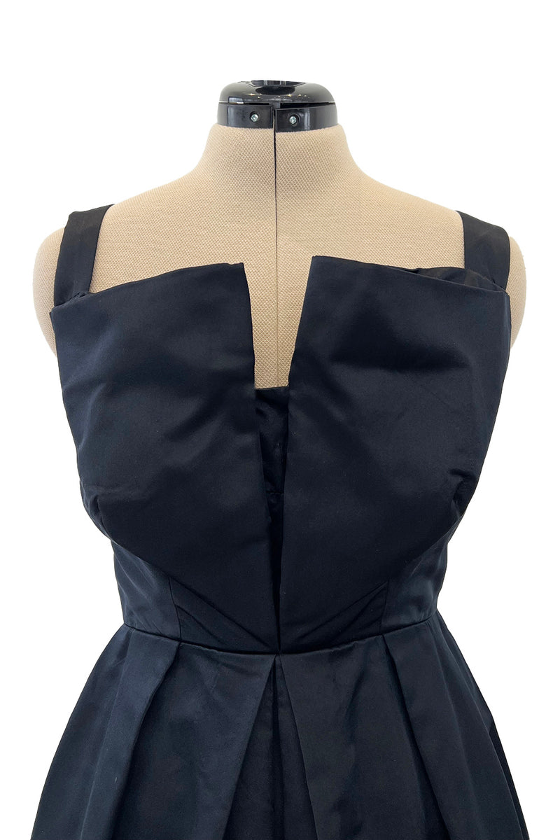 Prettiest 1950s Marshall Field Black Silk Cocktail Dress w Unusual Bodice Detailing