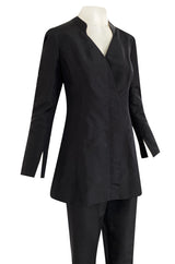 Spring 2000 Chanel Haute Couture Black Silk Taffeta Sculpted Jacket & Tapered Pant Suit Set