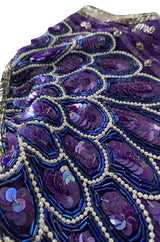 1970s Unlabeled Purple & Silver Sequin and Bead Cape or Top