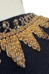 1980s Upcycled 1940s Renee Lewis Couture Hand Gold Embroidered Black Silk Crepe Top