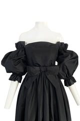 Important Fall 1959 Christian Dior by YSL Couture Black Silk Tafetta & Chantilly Lace Dress w Pouf Sleeves