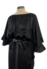 Perfect 1980s Galanos Easy to Wear Little Black Silk Dress w Cape Cut Sleeves