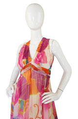1970s Mignon Pink Halter Chiffon Gown