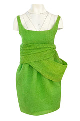 Spring 1988 Christian Lacroix Luxe Label Demi-Couture Lime Green Puff Silk Dress W Changeable Panel
