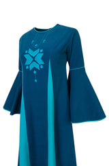 1960s Josefa Hand Embroidered Ocean Blue & Turquoise Bell Sleeve Caftan