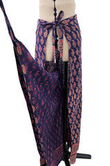 Fantastic 1970s Bill Blass Wrap & Tie Indian Cotton Pants w Red & Gold Print