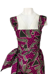 Resort 1983 Yves Saint Laurent Printed Cotton Hip Swag Sarong Dress