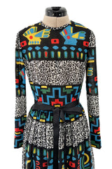 Spectacular 1970s Lanvin  by Jules-Francois Crahay Graphic Printed Cotton Voile Dress