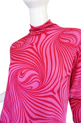 1970s Pink Print Silk Jersey La Mendola Maxi Dress