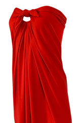 Iconic c1976 Halston Strapless Tie Front Sarong Red Jersey Dress