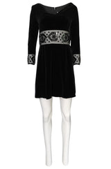 1967 Jacques Heim Couture Bead & Transparent Panel Velvet Dress