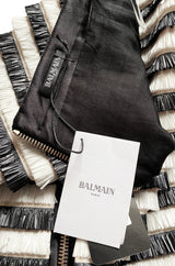 Resort 2015 Balmain Runway Graphic Striped Raffia Black & White Skirt