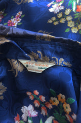 1960s Rare Blue Floral Print Silk Jeff Banks Button Shirt
