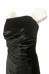 Austere 1980s Halston Strapless Liquid Black Silk Velvet Dress