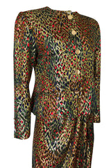 Fall 1989 Bill Blass Gold Silk Lame Leopard Evening Jacket & Skirt Suit