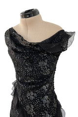 Mid-2000s Christian Dior by John Galliano Metallic Eyelash Lame Bias Cut Silk Chiffon Dress