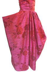 Extraordinary 1940s Dusky Pink Silk Draped Skirts Halter Dress w Crinoline