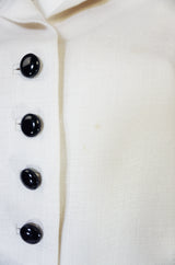 1960s White Linen Black Button Norman Norell Dress