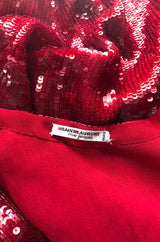 1980s Yves Saint Laurent Densely Covered Red Sequin Tunic Top
