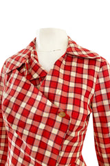 Early 2000s Vivienne Westwood Red Plaid Soft Flannel Asymmetrical Button Top