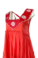 Fall 2019 Innika Choo Tiered Coral Cotton Full Length Embroidered Sun Dress