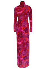 1972 La Mendola Silk Jersey Dress w Skirt Chiffon Skirt in the 'Paridiso' Peacock Feather Print