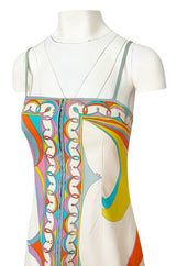 1960s Emilio Pucci Curving Pattern Pastel Printed Crisp Cotton Sun Dress