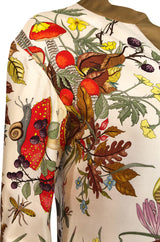 1970s Gucci Ad Campaign Flora Fauna Screen Printed Silk Shift Dress