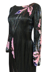 Spring 1983 Bob Mackie Hand Applied Bead & Sequin Silk 'Orchid' Dress