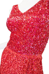 1950s Bombshell Red Sequin & Bead Gown