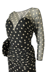 1980s Vicky Tiel Backless Dotted Silk Chiffon Fitted Mini Dress